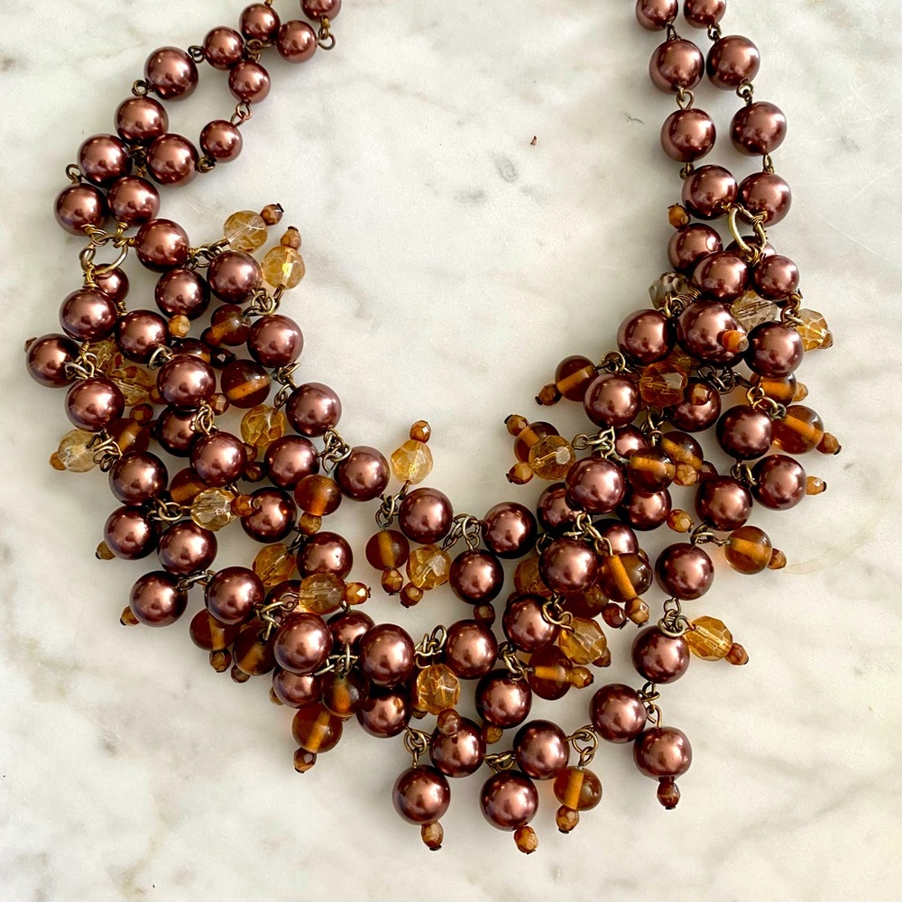 Bronze bead and crystal necklace